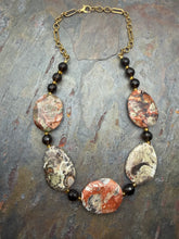 Load image into Gallery viewer, Orange Mushroom Jasper Statement Necklace with Smoky Quartz
