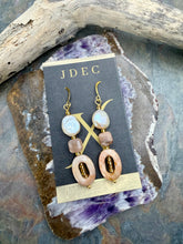 Load image into Gallery viewer, Baroque Freshwater Pearl, Sunstone and Agate Earrings
