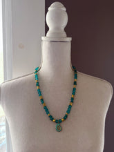 Load image into Gallery viewer, Ammonite Pendant Necklace with Frosted Glass and Fair Trade African Recycled Glass Beads
