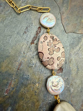 Load image into Gallery viewer, Chohua Jasper Stone Statement Necklace with Freshwater Pearl Coin Beads
