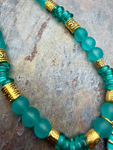 Load image into Gallery viewer, Ammonite Pendant Necklace with Frosted Glass and Fair Trade African Recycled Glass Beads
