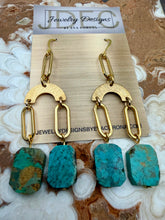 Load image into Gallery viewer, Natural Turquoise Statement Earrings with Brass Charms
