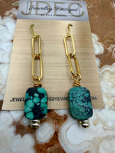 Load image into Gallery viewer, Natural Turquoise Dangle Earrings with Paper Clip Charms
