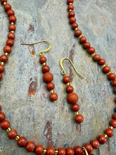 Load image into Gallery viewer, Carnelian Pendant Necklace and Earring Jewelry Set with Red Jasper beads
