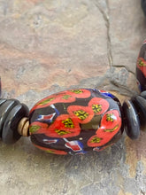 Load image into Gallery viewer, Black Agate stone statement necklace with large Millefiori glass beads

