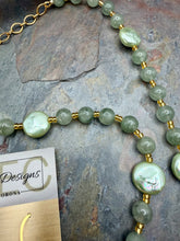 Load image into Gallery viewer, Prehnite and Mint Green Crystal Glass Pearl Pendant Necklace Set
