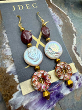 Load image into Gallery viewer, Statement Earrings with Freshwater Pearl Coin, Czech Glass and Cloisonné Beads
