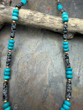 Load image into Gallery viewer, Turquoise and Snowflake Obsidian Stone Beaded Jewelry Set

