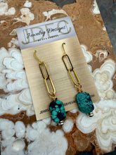 Load image into Gallery viewer, Natural Turquoise Dangle Earrings with Paper Clip Charms
