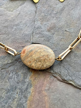 Load image into Gallery viewer, Jasper jewelry set with brass leaf charms
