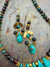 Load image into Gallery viewer, Turquoise Bib Style Necklace Jewelry Set with Chrysocolla Azurite beads
