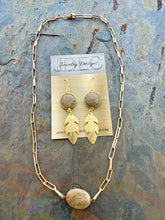 Load image into Gallery viewer, Jasper jewelry set with brass leaf charms
