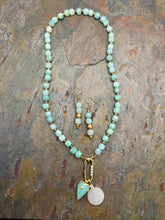Load image into Gallery viewer, Multi Pendant Necklace and Earring Jewelry Set featuring Cubed Amazonite Beads
