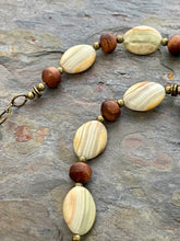 Load image into Gallery viewer, Green Onyx and Goldstone jewelry set with Chalcedony stone pendant

