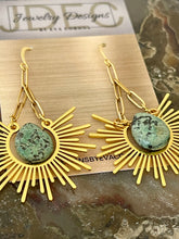 Load image into Gallery viewer, Sunburst earrings with African Turquoise Jasper
