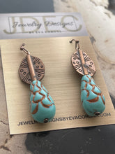 Load image into Gallery viewer, Turquoise and Copper Czech glass earrings
