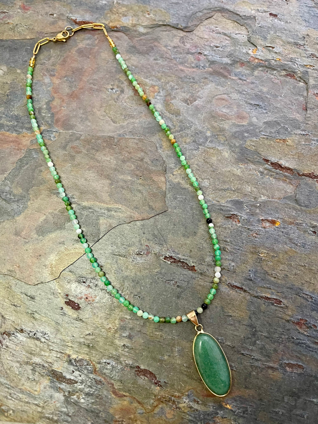 Green Aventurine stone pendant necklace with Chrysoprase be