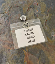 Load image into Gallery viewer, Silver tone Best Life Ever magnetic convention badge holder with large filigree heart charm

