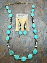 Load image into Gallery viewer, Stabilized Turquoise Stone Beaded Jewelry Set with Bone Beads
