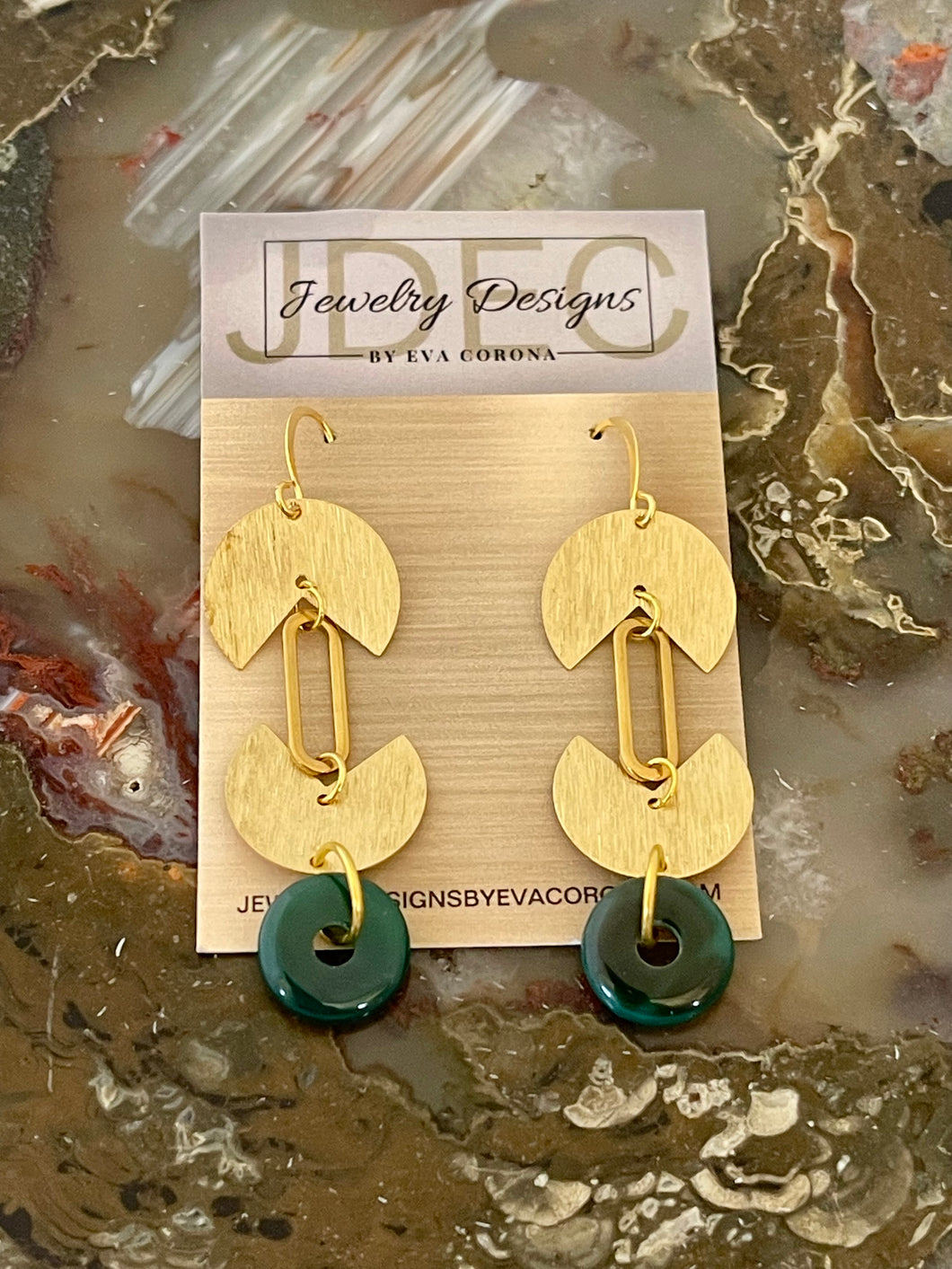 Green Agate earrings with brass connectors