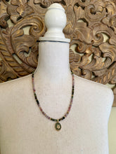 Load image into Gallery viewer, Multi Tourmaline Stone Beaded Necklace with Petite Aventurine Pendant

