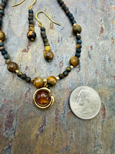 Load image into Gallery viewer, Tiger’s Eye Pendant Necklace and Earring Jewelry Set

