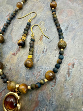 Load image into Gallery viewer, Tiger’s Eye Pendant Necklace and Earring Jewelry Set
