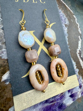 Load image into Gallery viewer, Baroque Freshwater Pearl, Sunstone and Agate Earrings
