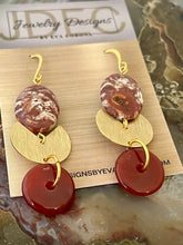 Load image into Gallery viewer, Red Jasper and Agate earrings with brass charms
