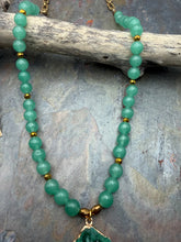 Load image into Gallery viewer, Green Aventurine Stone Jewelry Set with Druzy Geode Pendant
