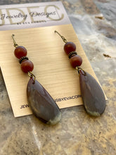 Load image into Gallery viewer, Red Tiger’s Eye and Ocean Jasper stone statement earrings
