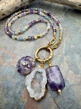Load image into Gallery viewer, Cubed Fluorite Carabiner Clasp Necklace with Three Interchangeable Pendants
