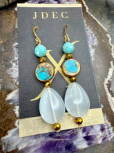 Load image into Gallery viewer, Magnesite and Copper Turquoise Stone Earrings with Cat’s Eye
