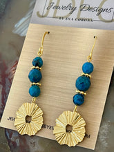 Load image into Gallery viewer, Blue Apatite earrings with brass charms
