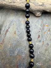 Load image into Gallery viewer, Blue Goldstone Stone Beaded Necklace with Freshwater Pearl Focal
