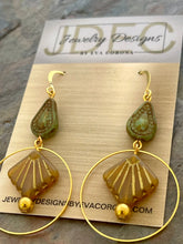 Load image into Gallery viewer, Czech glass Art Deco inspired earrings with hoop charms
