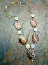 Load image into Gallery viewer, Chohua Jasper Stone Statement Necklace with Freshwater Pearl Coin Beads
