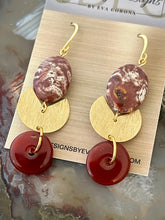 Load image into Gallery viewer, Red Jasper and Agate earrings with brass charms
