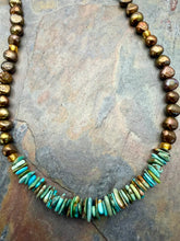 Load image into Gallery viewer, Chocolate Freshwater Pearl Beaded Necklace with Nevada Fox Turquoise
