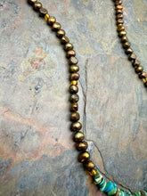 Load image into Gallery viewer, Chocolate Freshwater Pearl Beaded Necklace with Nevada Fox Turquoise
