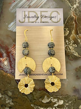 Load image into Gallery viewer, Picasso Jasper earrings with brass charms
