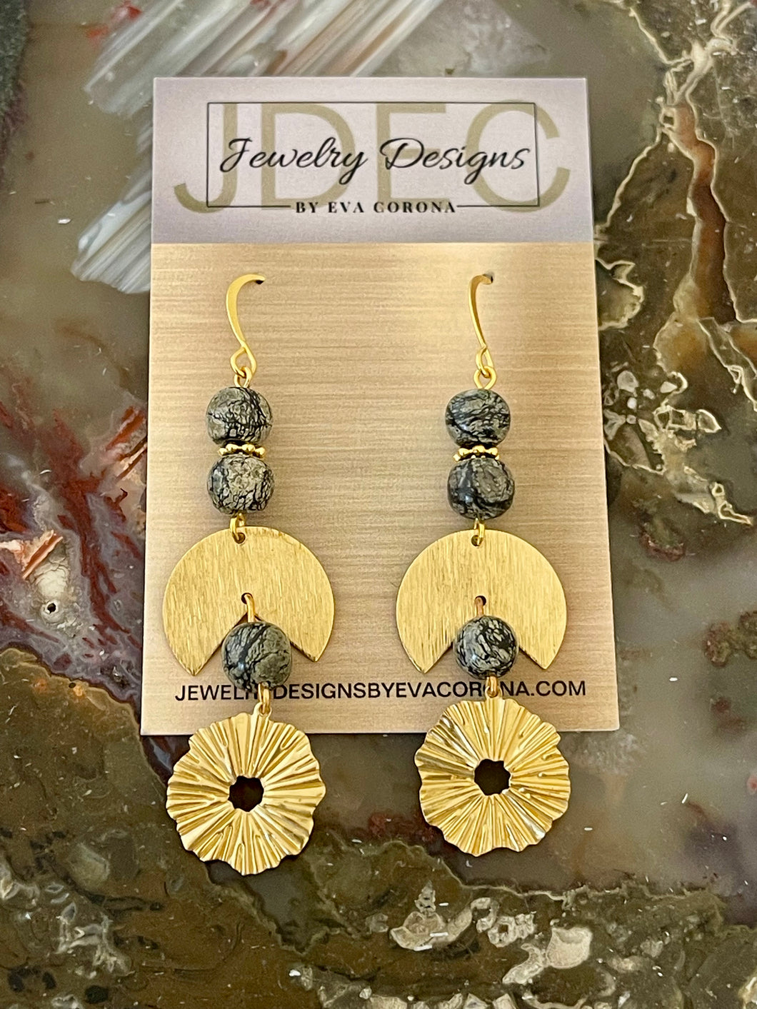 Picasso Jasper earrings with brass charms