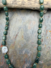Load image into Gallery viewer, Mint Jasper Stone Beaded Asymmetrical Necklace with Freshwater Pearl Focal
