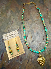 Load image into Gallery viewer, Bright Aqua Imperial Jasper Stone Pendant Necklace Set
