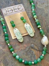 Load image into Gallery viewer, Green Botswana Agate and Saturn Chalcedony stone Jewelry Set
