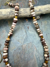 Load image into Gallery viewer, Brown Zebra Jasper Statement Jewelry Set with Antique Brass Pendant
