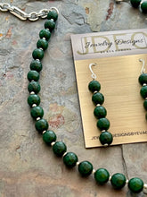 Load image into Gallery viewer, Serpentine and Green Quartz jewelry set with silver accents
