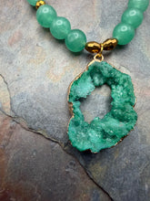 Load image into Gallery viewer, Green Aventurine Stone Jewelry Set with Druzy Geode Pendant
