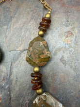 Load image into Gallery viewer, Rhyolite and Amber Statement Necklace with Czech Glass Beads
