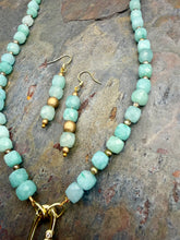 Load image into Gallery viewer, Multi Pendant Necklace and Earring Jewelry Set featuring Cubed Amazonite Beads
